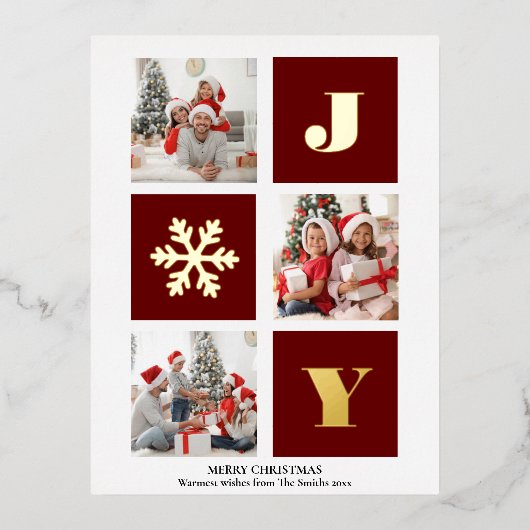 JOY Elegant Gold Snowflakes Moderne Script Photo Folie Feestdagen Briefkaart (Voorkant)
