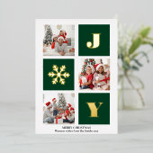 JOY Elegant Gold Snowflakes Moderne Script Photo Folie Feestdagenkaart (Staand Voorkant)