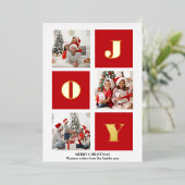 JOY Elegant Gold Snowflakes Moderne Script Photo Folie Feestdagenkaart (Staand Voorkant)