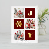 JOY Elegant Gold Snowflakes Moderne Script Photo Folie Feestdagenkaart (Staand Voorkant)