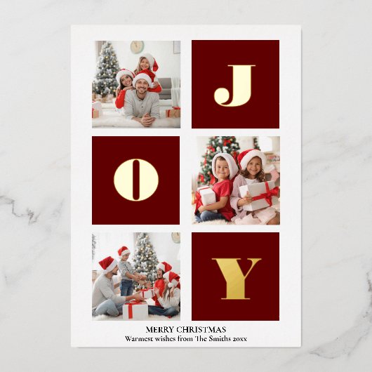 JOY Elegant Gold Snowflakes Moderne Script Photo Folie Feestdagenkaart (Voorkant)