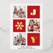 JOY Elegant Gold Snowflakes Moderne Script Photo Folie Feestdagenkaart (Voorkant)