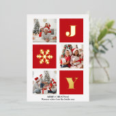 JOY Elegant Gold Snowflakes Moderne Script Photo Folie Feestdagenkaart (Staand Voorkant)