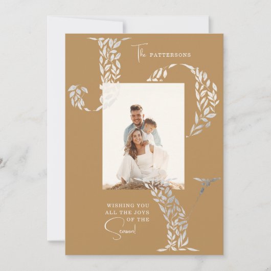 Joy Elegant Kerstmis Bloemen Typografie Foto Feestdagenkaart (Voorkant)