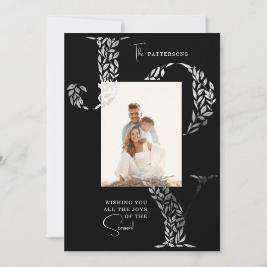 Joy Elegant Kerstmis Bloemen Typografie Foto Feestdagenkaart (Voorkant)