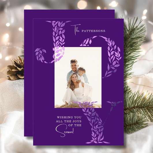 Joy Elegant Kerstmis Bloemen Typografie Foto Feestdagenkaart