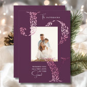 Joy Elegant Kerstmis Bloemen Typografie Foto Feestdagenkaart