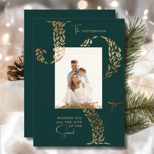 Joy Elegant Kerstmis Bloemen Typografie Foto Feestdagenkaart