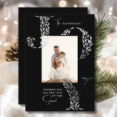 Joy Elegant Kerstmis Bloemen Typografie Foto Feestdagenkaart