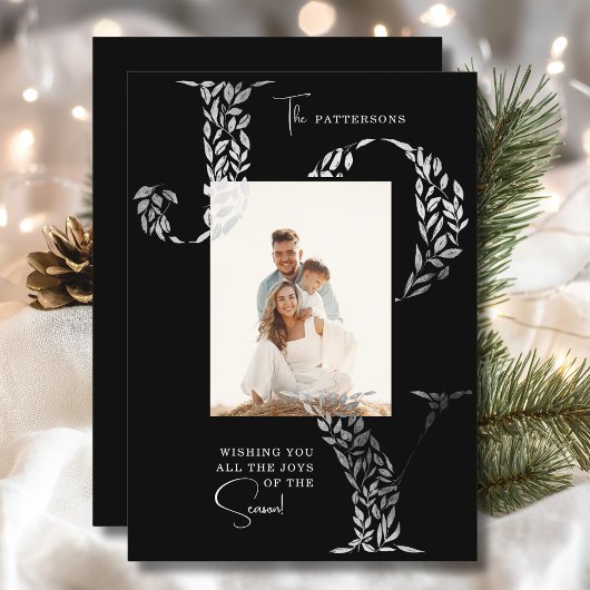 Joy Elegant Kerstmis Bloemen Typografie Foto Feestdagenkaart