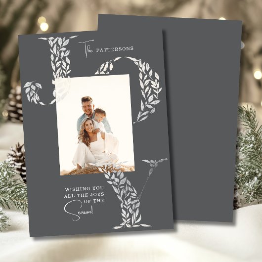 Joy Elegant Kerstmis Bloemen Typografie Foto Feestdagenkaart