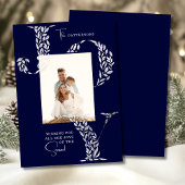 Joy Elegant Kerstmis Bloemen Typografie Foto Feestdagenkaart