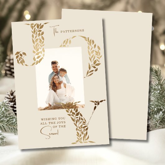 Joy Elegant Kerstmis Bloemen Typografie Foto Feestdagenkaart