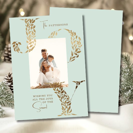 Joy Elegant Kerstmis Bloemen Typografie Foto Feestdagenkaart