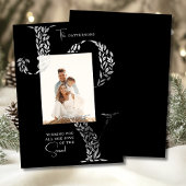 Joy Elegant Kerstmis Bloemen Typografie Foto Feestdagenkaart