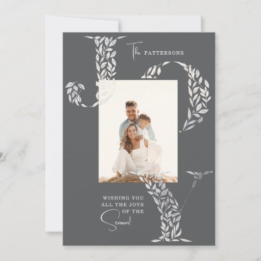 Joy Elegant Kerstmis Bloemen Typografie Foto Feestdagenkaart (Voorkant)