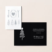 Joy Elegant Modern Script Pine Trees Kerstmis Folie Kaarten (Display)