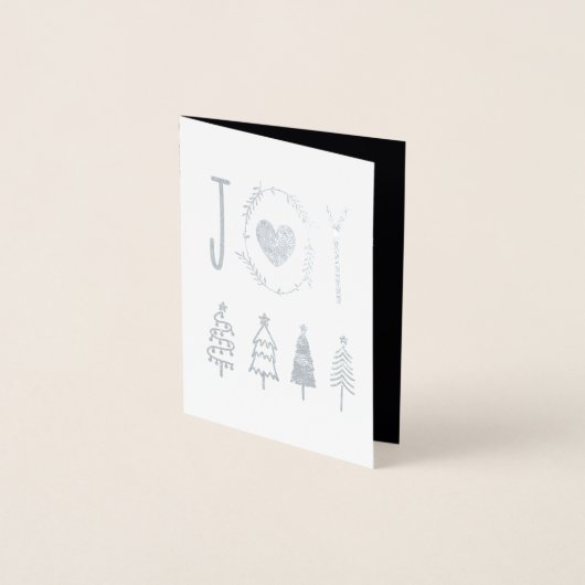 Joy Elegant Modern Script Pine Trees Kerstmis Folie Kaarten (Voorkant)
