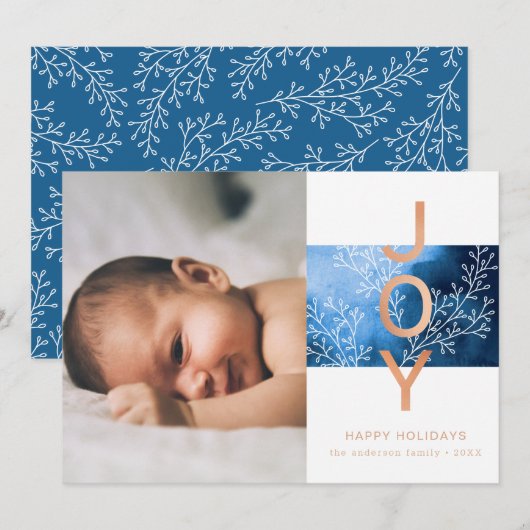 Joy| Elegant Moderne kerstfotofeestkaart Feestdagenkaart (Voorkant / Achterkant)