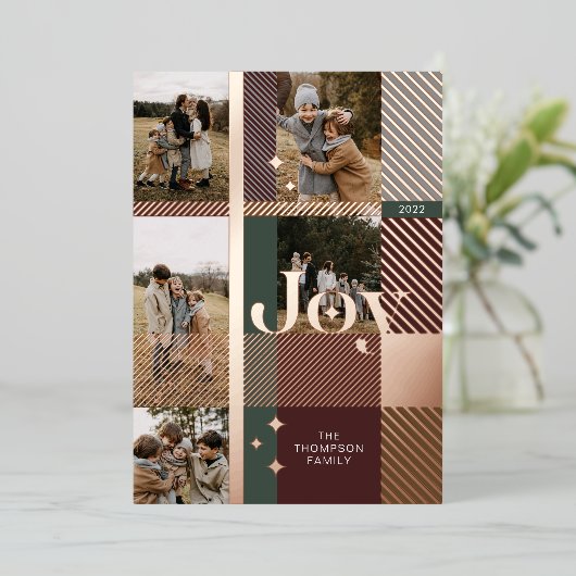 Joy Elegant Pset 5 Family Foto Pset Collage Folie Feestdagenkaart (Staand Voorkant)
