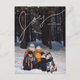Joy Elegant Script met gezinsfoto Feestdagenkaart