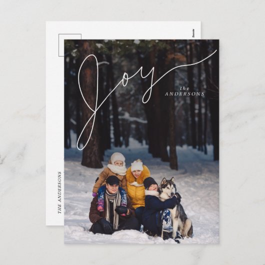 Joy Elegant Script met gezinsfoto Feestdagenkaart (Voorkant / Achterkant)