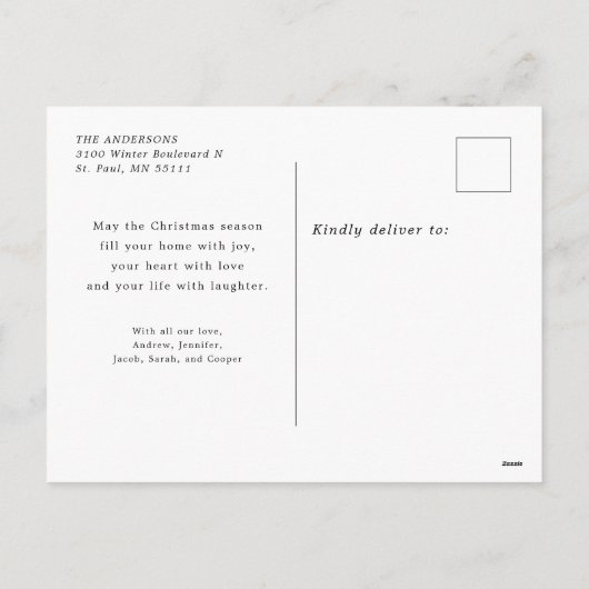 Joy Elegant Script met gezinsfoto Feestdagenkaart (Achterkant)