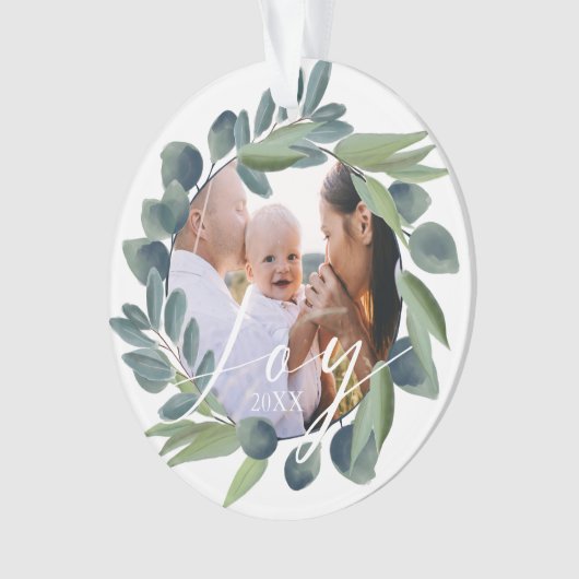 Joy Elegant Waterverf Winter Foliage Wreatfoto Ornament (voorkant)