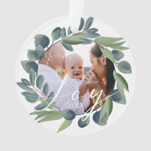 Joy Elegant Waterverf Winter Foliage Wreatfoto Ornament (voorkant)