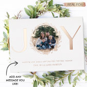 "Joy" Elegante Foto Persoonlijk Echt Folie Feestdagenkaart