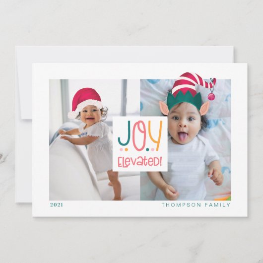 Joy Elevated Fun Elf & Santa Claus Pet 2 Foto Feestdagenkaart (Voorkant)