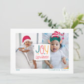 Joy Elevated Fun Elf & Santa Claus Pet 2 Foto Feestdagenkaart (Staand voorkant)