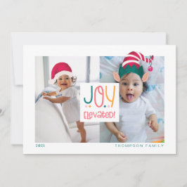 Joy Elevated Fun Elf & Santa Claus Pet 2 Foto Feestdagenkaart
