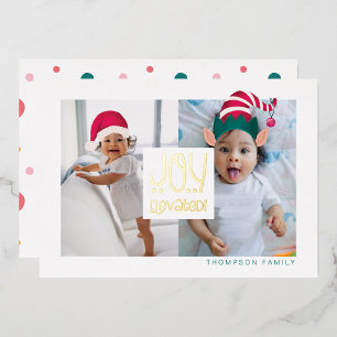 Joy Elevated Fun Elf & Santa Claus Pet 2 Foto Folie Feestdagenkaart