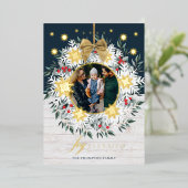 Joy Eleved Photo Snowflake Wreath White Shiplap Folie Feestdagenkaart (Staand Voorkant)