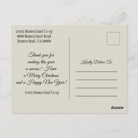 Joy en Merry Kerstmis van Homeschool Co op Briefkaart (Achterkant)