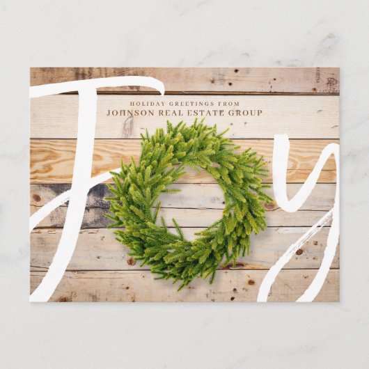 Joy en Pine Wood | Vakantie Groeten Feestdagenkaart (Voorkant)