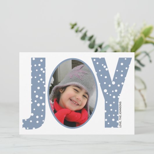 Joy en sneeuw stoffige blauwe kerstavond feestdagenkaart (Staand voorkant)