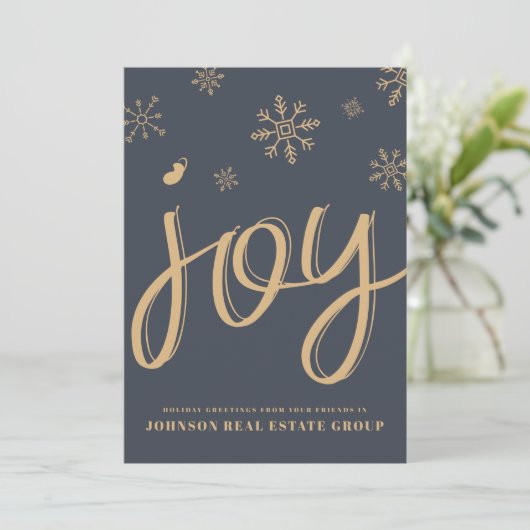 Joy en Snowflakes | Vakantiegroet Feestdagenkaart (Staand voorkant)