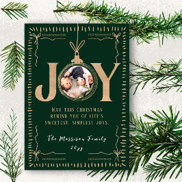 JOY Evergreen Gold Accents Classy Christmas Photo Feestdagenkaart