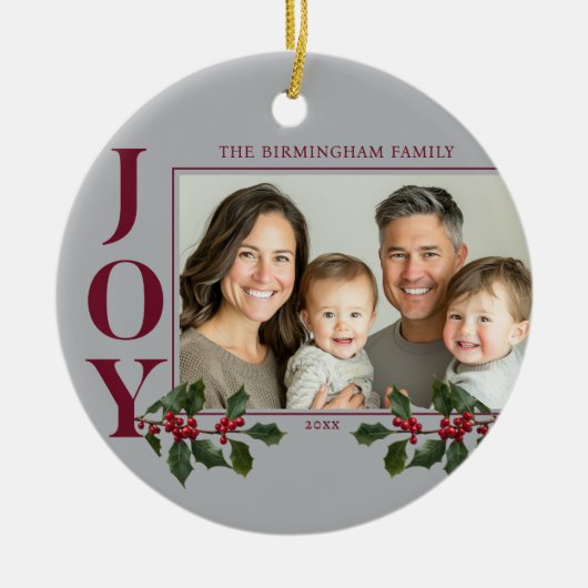 JOY Familie Foto Red Berry Ornament (Voorkant)