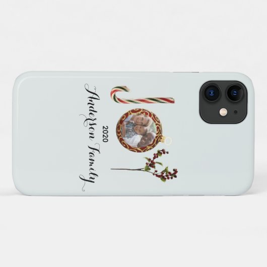 Joy familienaam en foto in kerstversiering Case-Mate iPhone case (Achterkant (horizontaal))