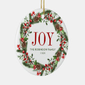 Joy Familienaam Kerstkrans Keramisch Ornament (Rechts)
