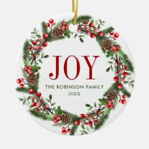 Joy Familienaam Kerstkrans Keramisch Ornament