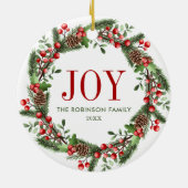 Joy Familienaam Kerstkrans Keramisch Ornament (Achterkant)