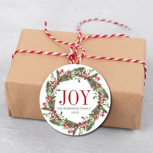 Joy Familienaam Kerstkrans Ronde Sticker