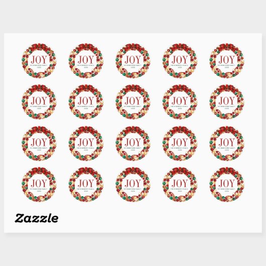 Joy Familienaam Kerstkrans Ronde Sticker (Vel)