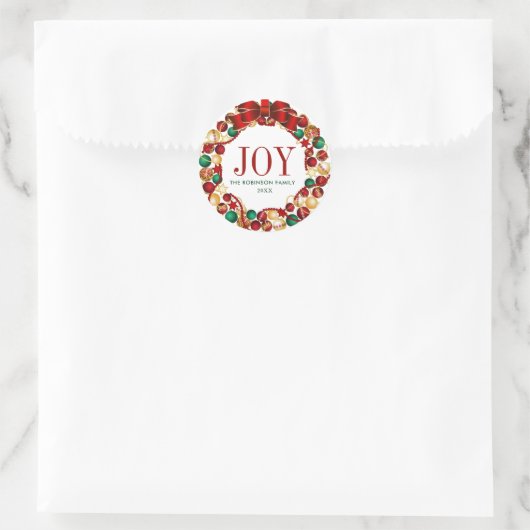 Joy Familienaam Kerstkrans Ronde Sticker (Tas)