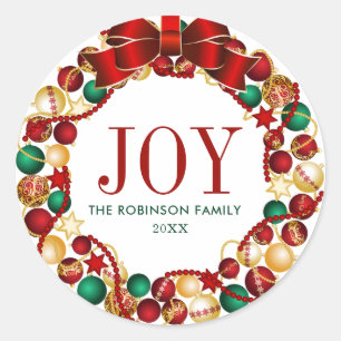 Joy Familienaam Kerstkrans Ronde Sticker