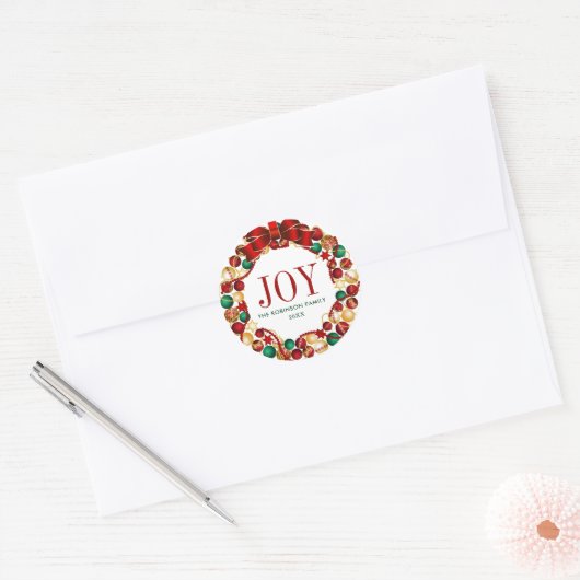 Joy Familienaam Kerstkrans Ronde Sticker (Envelop)